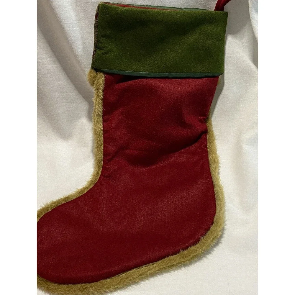 Stocking Christmas Moose with Faux Fur Trim Xmas Decor Candy Bag Sock